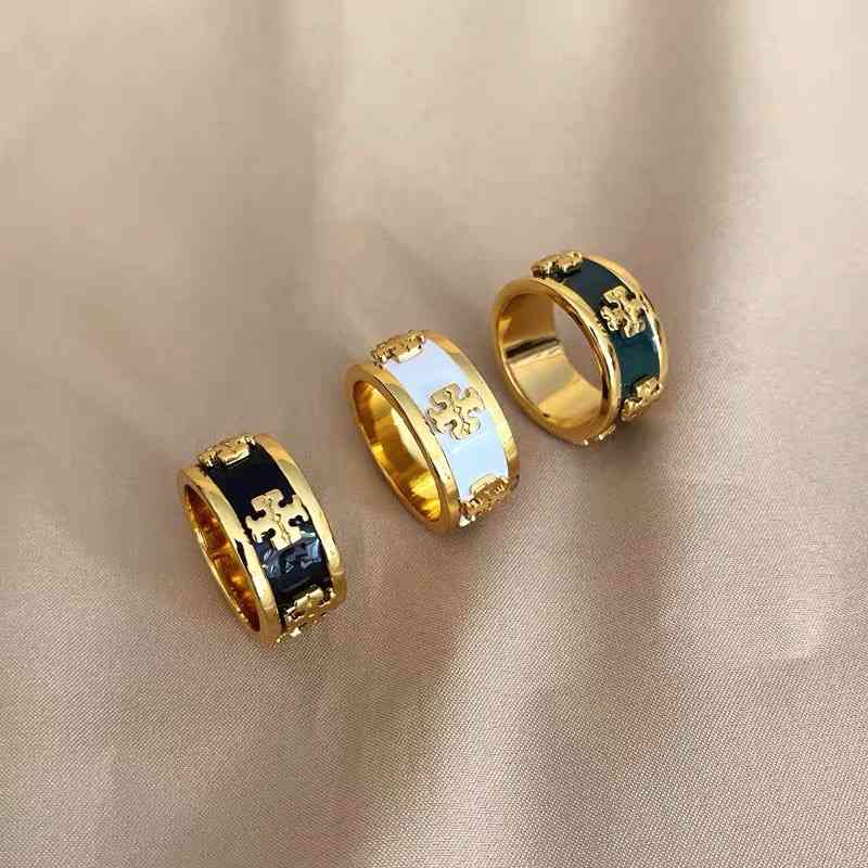 

Jewelry exquisite color enamel ring plated 18K Gold Double T letter