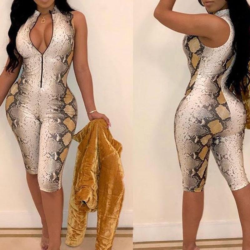 

Women' Jumpsuits & Rompers Fashion Serpentine Women Jumpsuit Sleeveless Slim Romper Overalls Bodysuit Zipper Sexy Jump Suit Clothes, Green