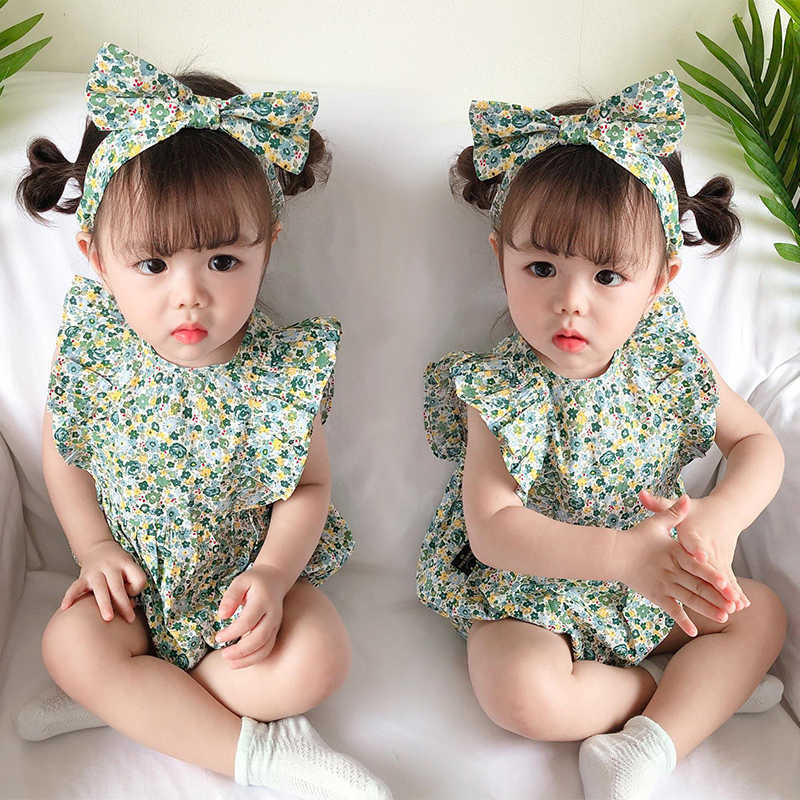 

Sell Summer Infant Baby Outfits Floral Sweet Robe born Girls Clothes Cotton Toddler Rompers Po Prop With Headband 210722, Pink