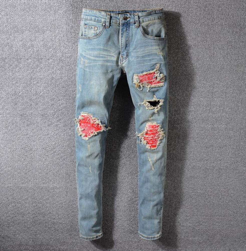 

Mens Plated Ripped Blue Skinny Jeans Fashion Designer Distressed Slim Fit Motorcycle Biker Hole Beggar Hip Hop Denim Pants 552