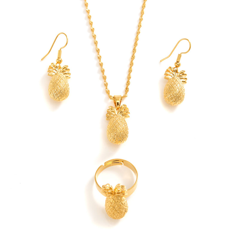 Necklace pendant earrings 3D Tiny Pineapple 9K Fine Solid Gold G Jewelry Xmas Ananas sculpt Tropical Fruit Charm Minimalist-image-707743859
