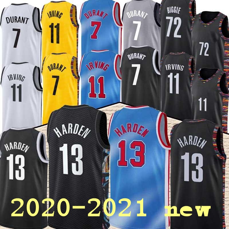 

2020-2021 Kevin Kyrie 7 Durant Mens jersey 11 Irving 13 city harden Basketball jerseys black white blue, As
