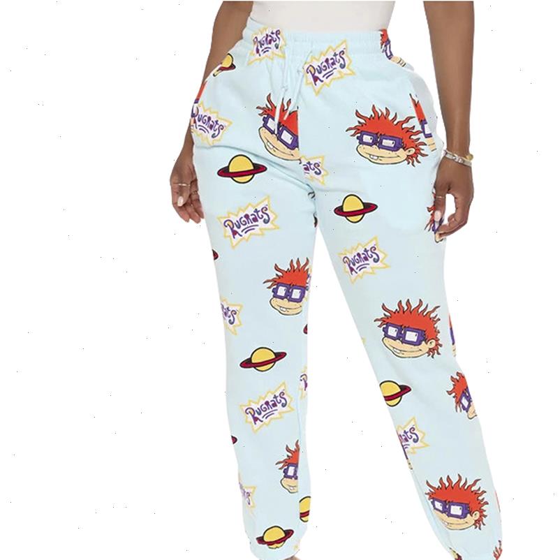 

womens drawstring women pants elastic waist cartoon printed joggers jogging casual sweatpants with pockets drop good quality, Black;white
