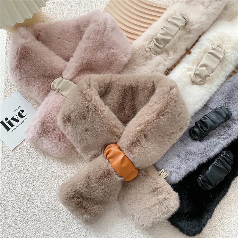 

Scarves Women Faux Fur Scarf Winter Thicken Warm Solid Colour Neck For Ladies Sweety Girls Plush Cross Collar