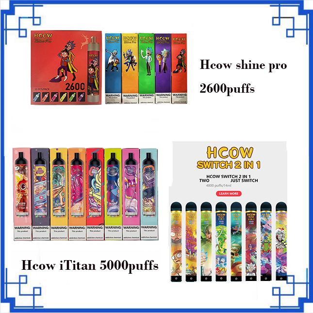 

Hcow iTitan switch shine pro Disposable cigarettes 2600 4800 2 in1 5000Puffs Vape Pen empty Pods Cartridge Rechargeable Battery Bottom RGB Light legend float