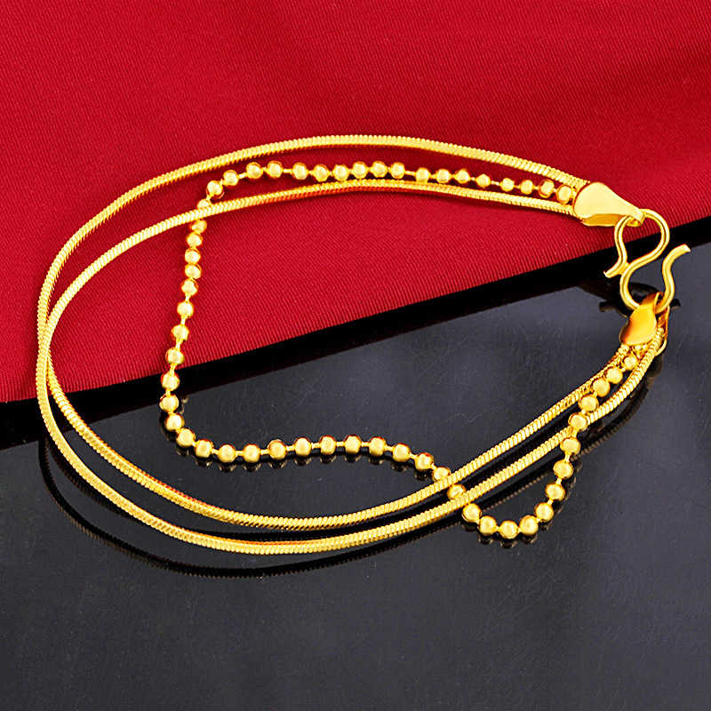 

women's Three-line beads chains 24k gold plate Link, Chain Bracelets NJGB213 fashion wedding gift women yellow gold plated bracelet