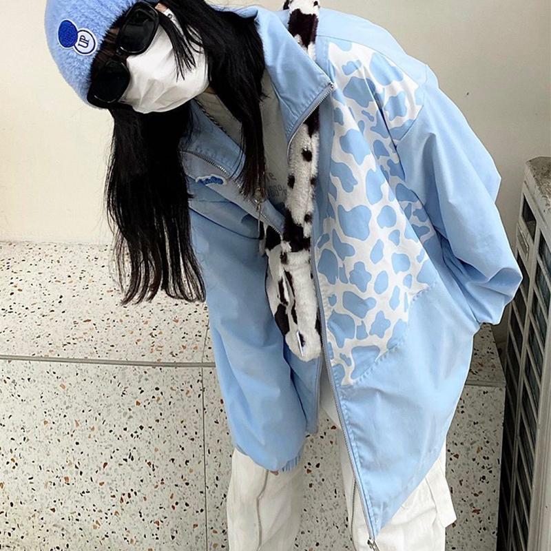 

Women's Jackets Autumn High Collar Leopard Print Sports Windbreaker Thin Jacket Women Cardigan Korean Street Harajuku Oversize Outerwear, Black