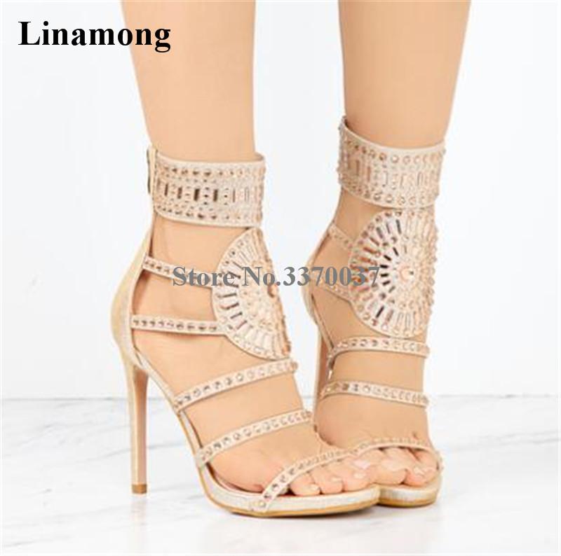 

Arrival Women Fashion Open Toe Champagne Bling Rhinestone Gladiator Sandals Ankle Wrap Crystal High Heel, Black