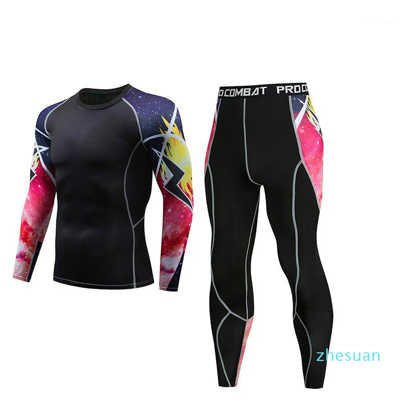 

Mens Compression Shirts 3D 2 piece set Long Sleeve T Shirt Fitness Quick-drying tights tops T-Shirts pants Tights Brand Clothing1, 2009