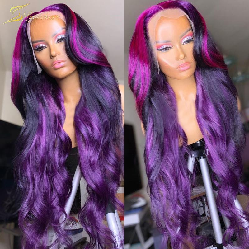 

Lace Wigs Dark Purple Body Wave Colored 13X6 Front Wig HD Transparent Pre Plucked Full Frontal 613 Blonde Human Hair For Women, As pic