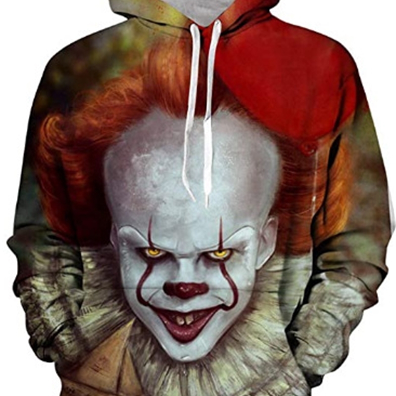 

Clown head 3D digital printing loose hooded men's sweater, Ogdz079