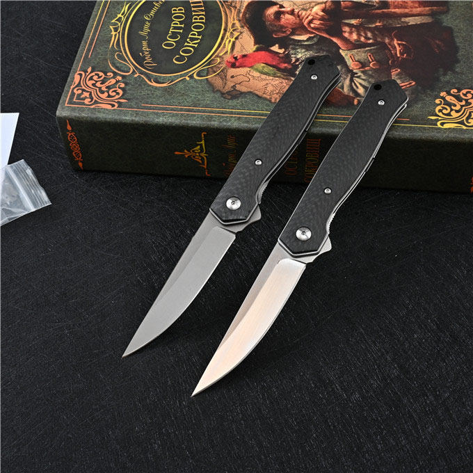 

High End Quality Flipper Folding Knife M390 Drop Point Blade Carbon Fiber+Steel Sheet Handle Outdoor EDC Pocket Knives