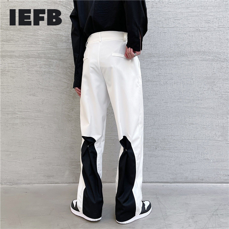 

IEFB Trend Contrast Color Suit Pants Niche Design Casual High Street Personal Casual Pants Men's Business Trousers 210524, White 9y7068