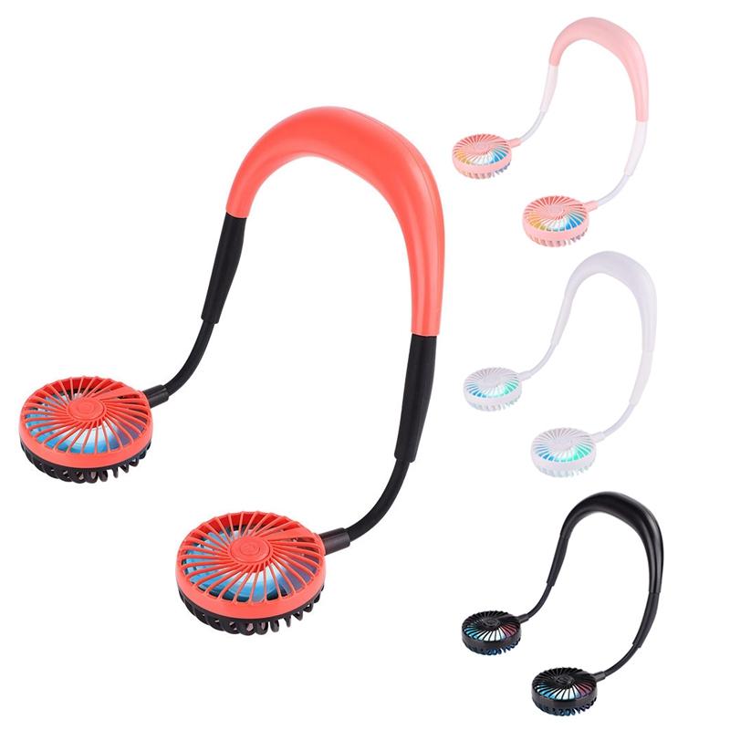 

Hands-Free Hanging Neck Fan 2000MAh Mini Personal Portable Cooling 7Color LED Lights Air Cooler Electric Fans