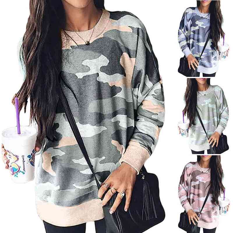 

Shiying women' sweater bottoming shirt 2021 new round neck long sleeve printed Pullover Top 251694, Khaki