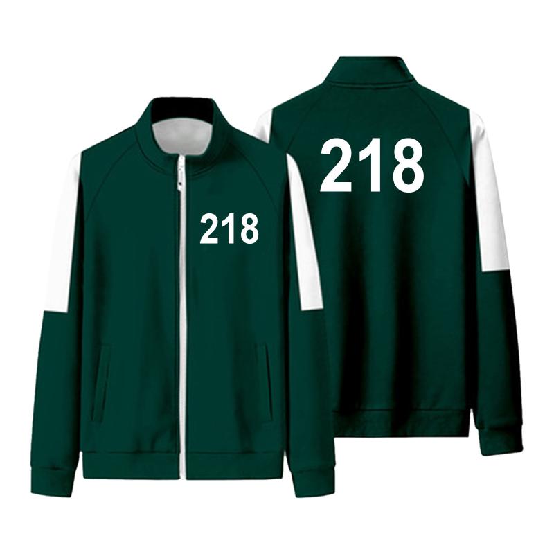 

costume accessories squid game sweatshirts uniex numer print cardigan sweatshrit zip up jacket long sleeve tracksuits cosplay costumes, Silver