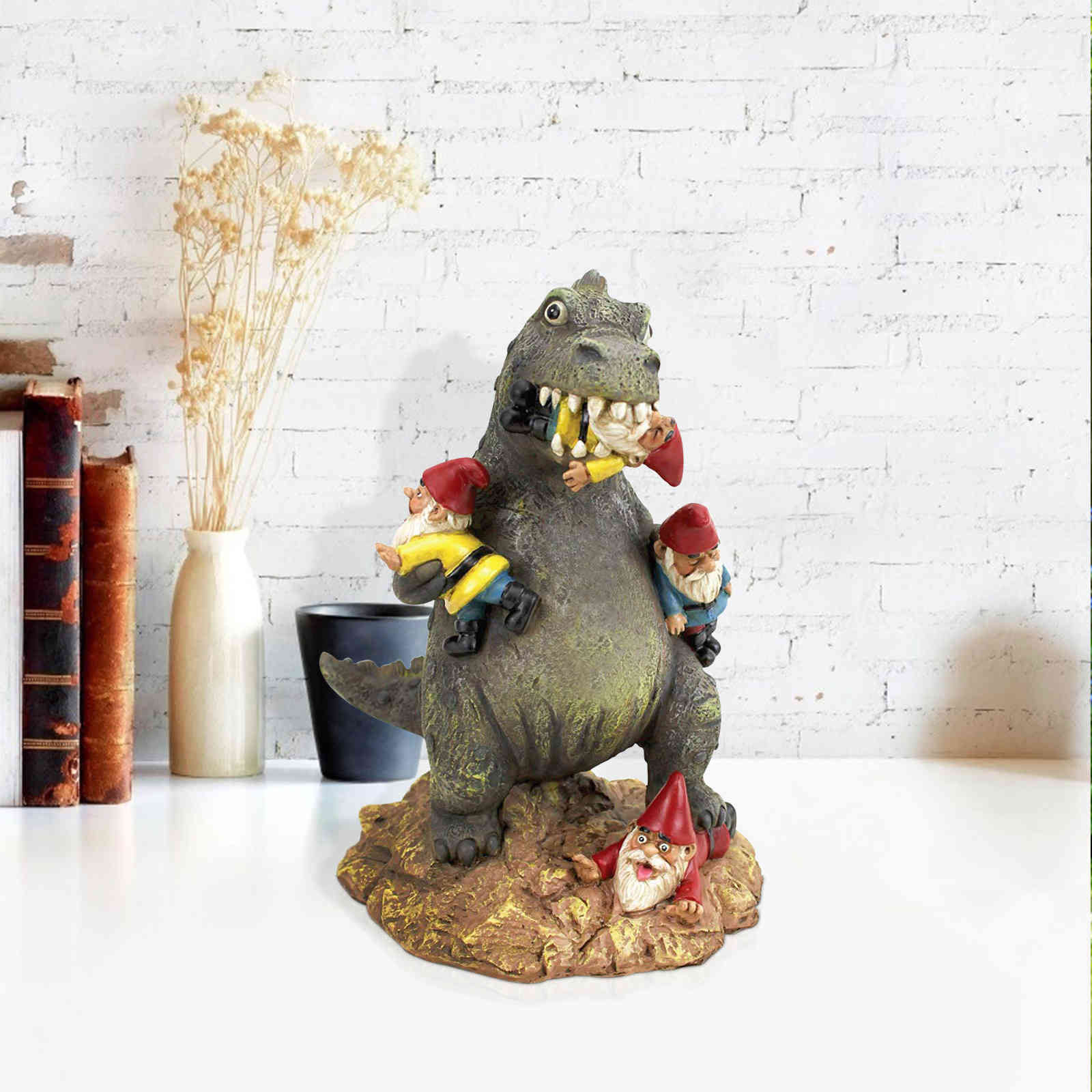 As soon as dinosaur statues eat statuette gnomes sculpture of yard ornaments of vintage garden statuette lawn decoration yard-image-693910836