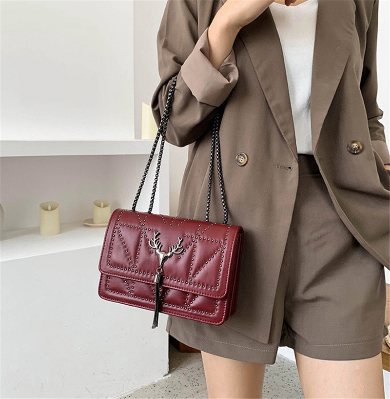 

PB0020 Fashion Retro Tassel PU Leather Chain Single Shoulder Bags Messenger Bag Handbag for Women White Black Red Pink Green 5Colors Dropship, As pic shows