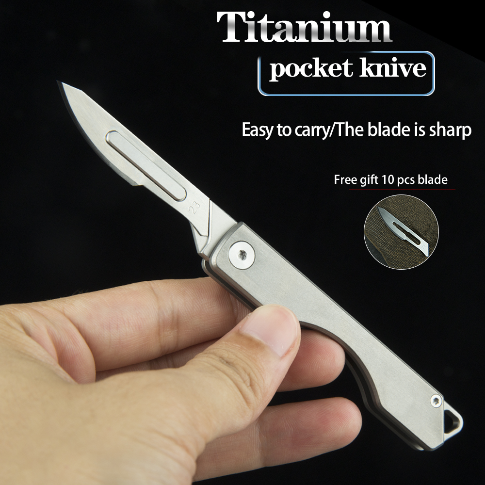 

Titanium aoy foding knife portabe outdoor camping sef-defense surviva knife mutifunctiona utiity knife