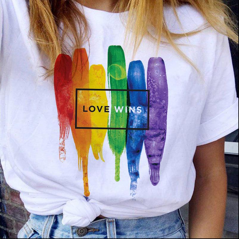 

lgbt womens t shirt women gay pride lesbian rainbow harajuku ullzang funny tshirt 90s graphic love is tee fema, White