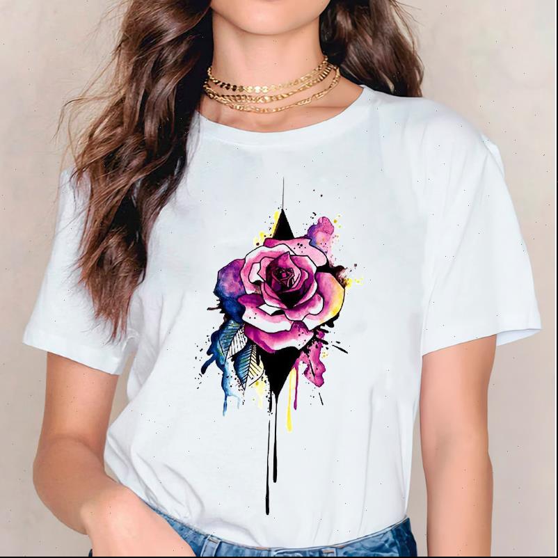 

print floral flower watercolor women trend 90s fashion graphic tee, White