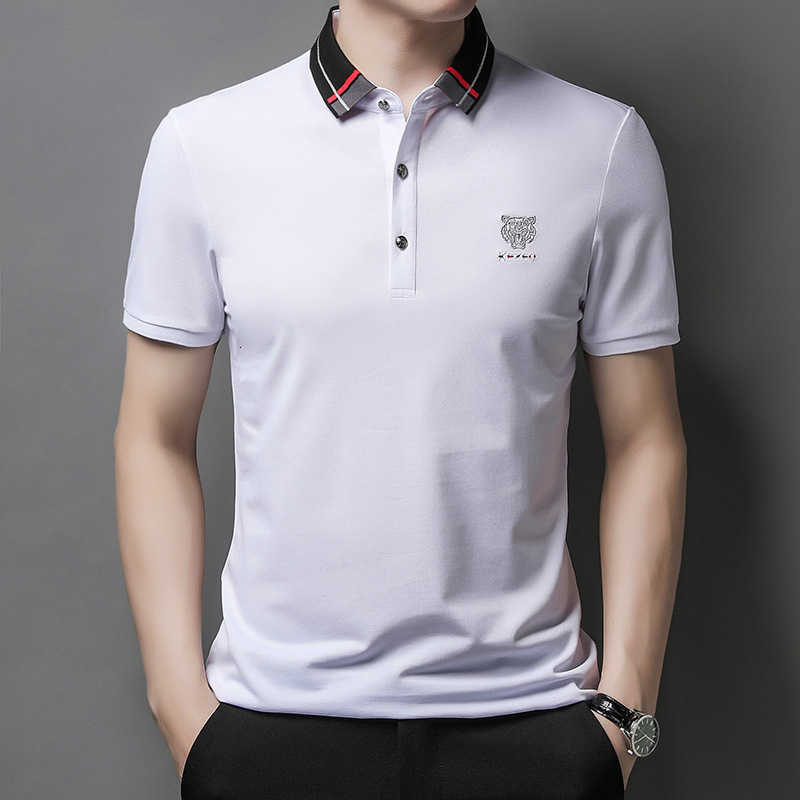 

paul men's short t-shirt polo shirt leads loose solid embroidery busins fashion dad simple half sleeve, White;black