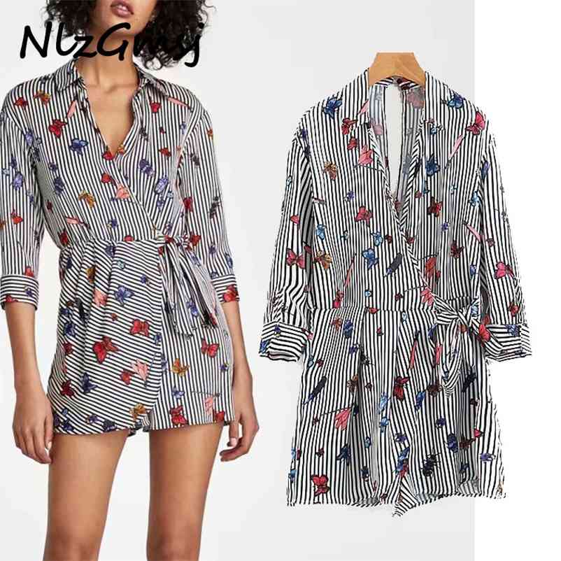 

Jumpsuit Women Spring Autumn Fashion V-neck Laceing Printing Loose Temperament Elegant Women's 210628, As picture