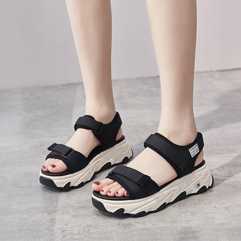 

Sports Sandals For Women Summer 2021 Internet Thick Bottom Casual Waterproof Women's Beach Shoes Ins Fashion Dress, Black