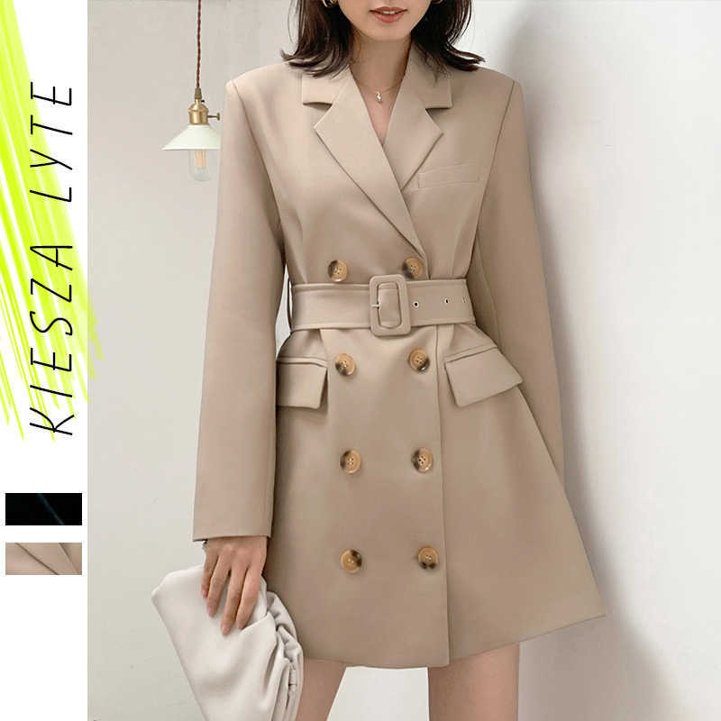 

Office Lady Notched Blazer Khaki Suit Jacket Women's Korean Style Spring Elegant Female Ladies Jackets Coat 210608, Black