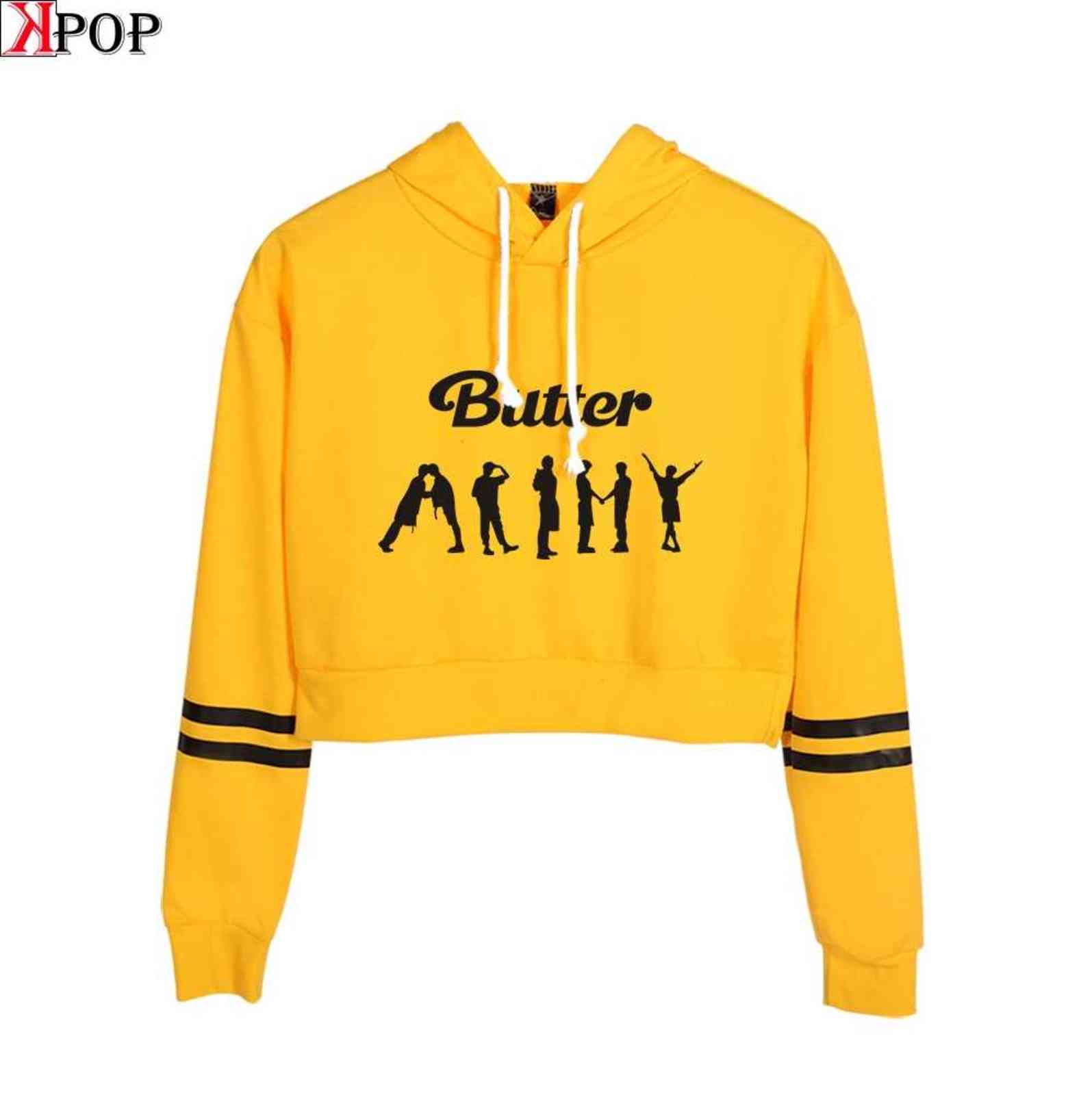 

New Albumn Butter Hoodies Sweat Crop Top shirt Sexy Bangtan Boys Jung Kook RM Jin Suga J-hope Jimin V Kpop Sweatshirt G1102, Black