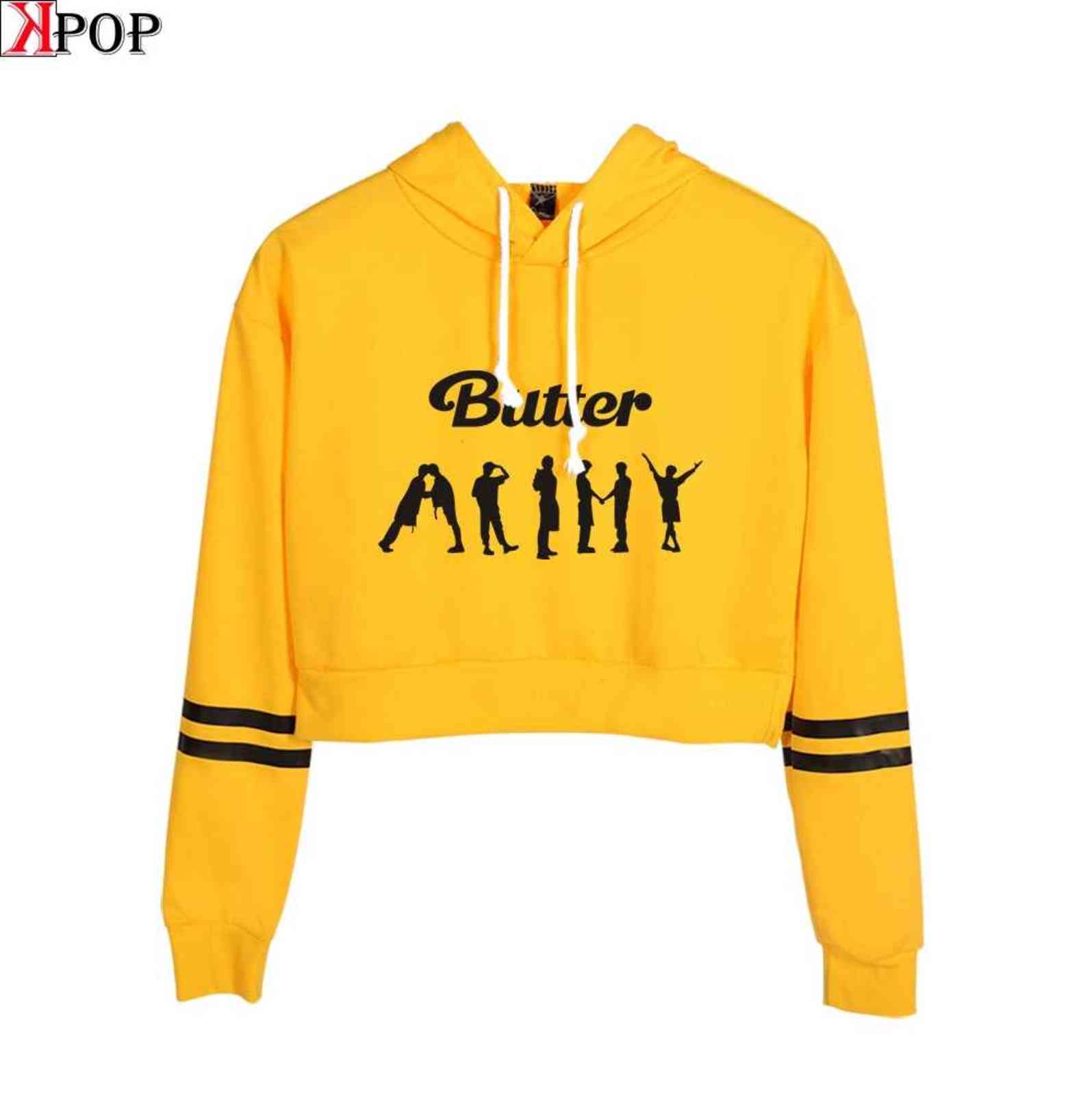 

New Albumn Butter Hoodies Sweat Crop Top shirt Sexy Bangtan Boys Jung Kook RM Jin Suga J-hope Jimin V Kpop Sweatshirt G1102, Black