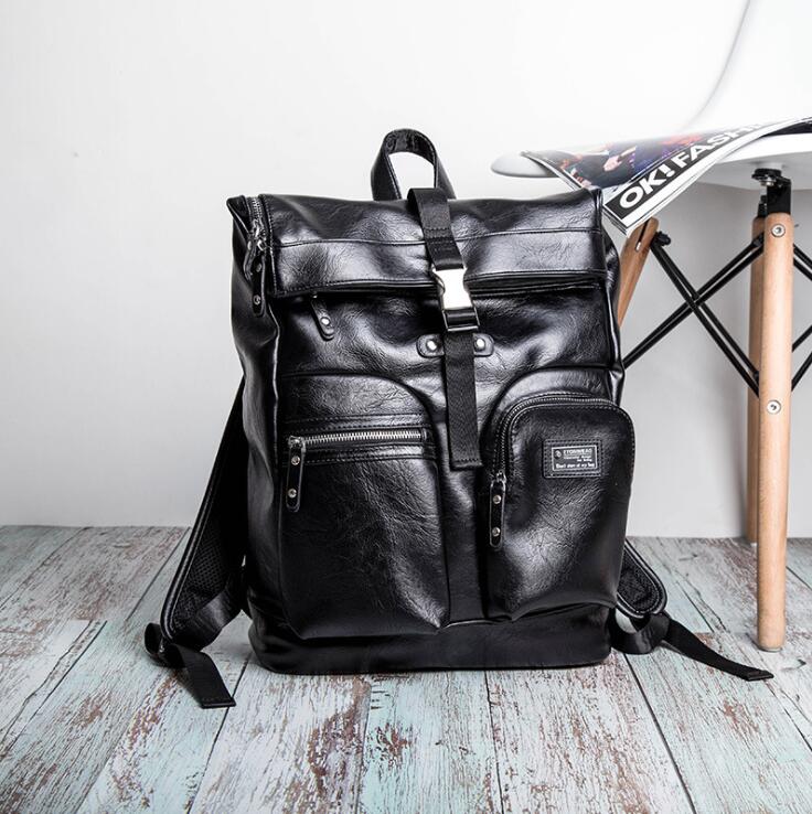 

Wholesale brand men handbag leather mens backpack multi-functional compartment computer bag outdoor travel leisure leathers backpacks, Black