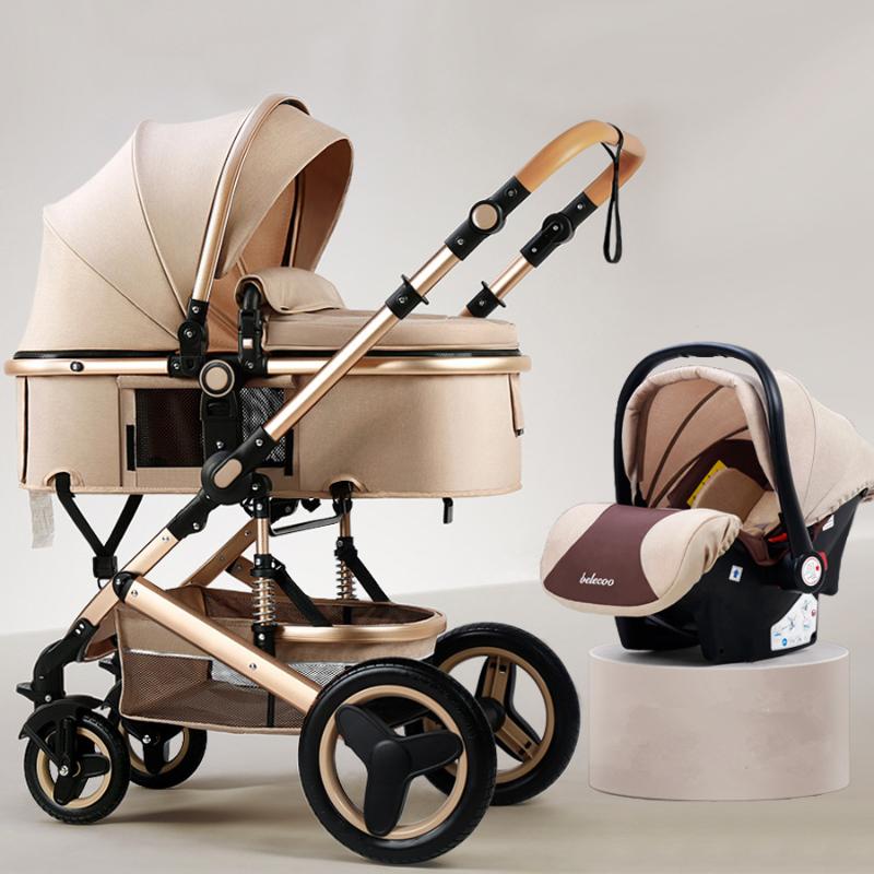 

Strollers# 2021 High Landscape Baby Stroller 3 In 1 With Car Seat And Luxury Infant Set Born Trolley