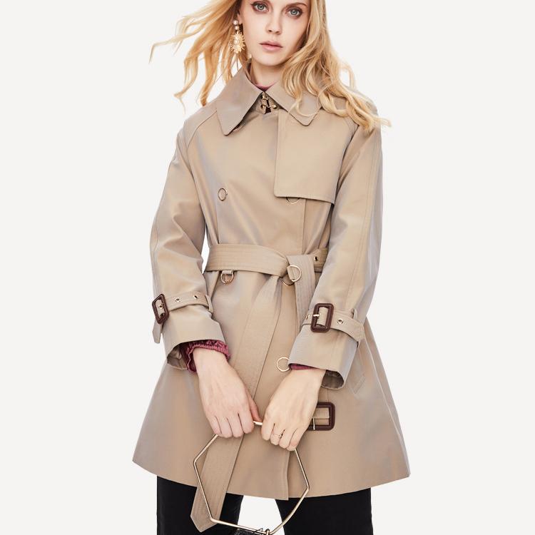 

Women' Trench Coats Nice Women Midi Length Coat With Belt Turn Down Collar Long Sleeve Femme Casaco Abrigo Streetwear, Army green