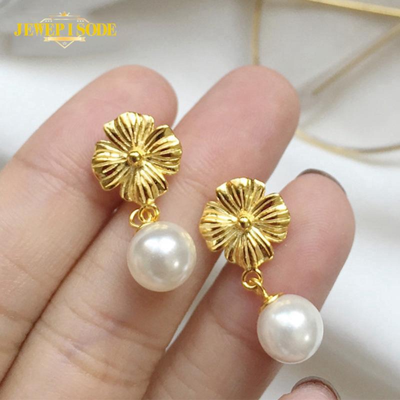 

Dangle & Chandelier Jewepisode Vintage 18K Gold Color Pearl Drop Earrings For Women 925 Sterling Silver Ear Fine Jewelry Earring Gift