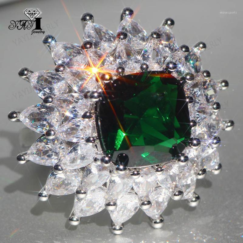

Cluster Rings YaYI Jewelry Princess Cut 20*20mm 31CT Green Zircon Silver Color Engagement Lovers Wedding Heart Valentine's Day Girls Ring1