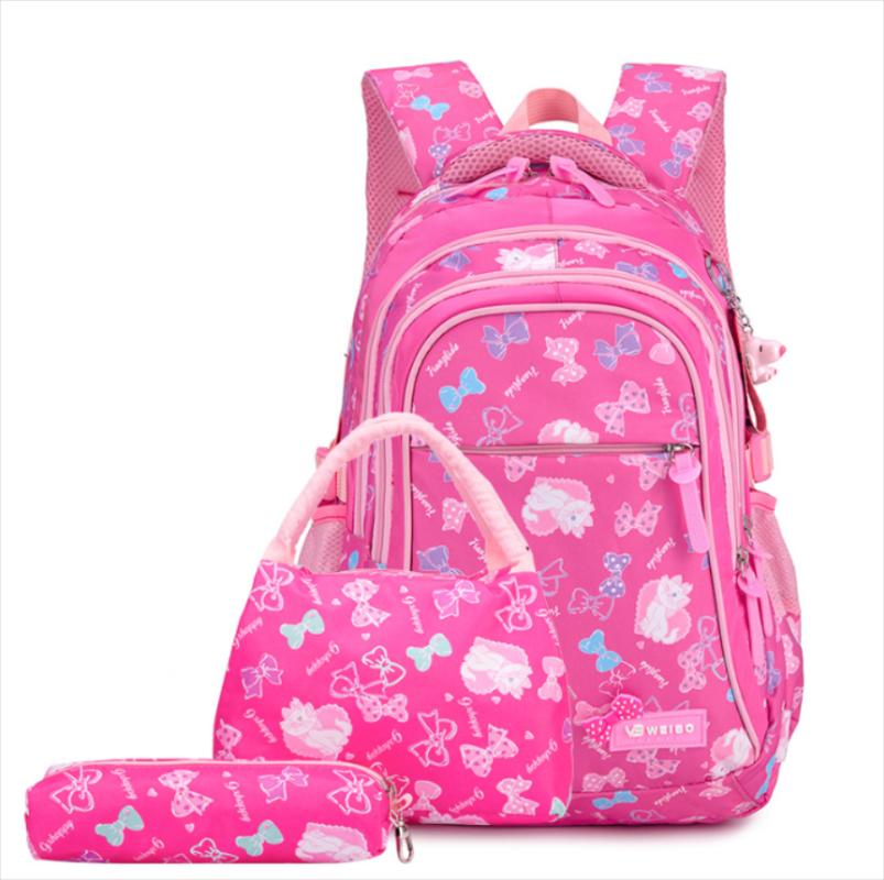 

School Bags Fashion Waterproof Orthopedic Children 3Pcs In Set For Girls Kids Primary Princess Backpack Bookbags Mochila, Black