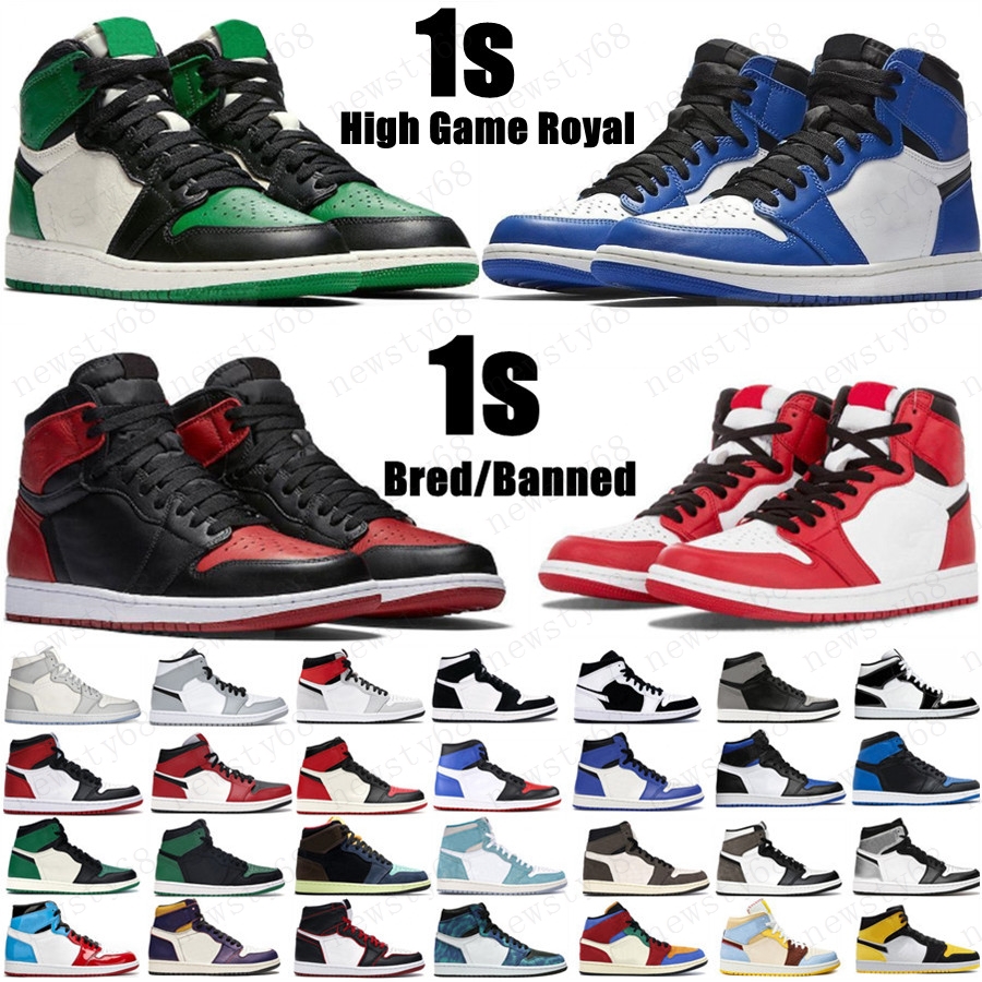 

2020 1 high OG basketball shoes 1s Royal black Toe pine green black court purple white UNC Patent men women stylist sneakers trainers, Box