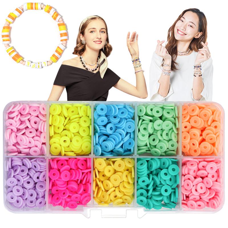 

Other Apx 1600pcs/Box 6mm Flat Round Polymer Clay Spacer Beads Kit Jewelry Making Kits DIY Bracelets Earring Set Gift For Children