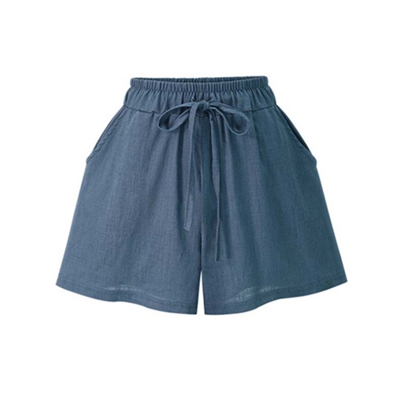 

Plus Size Shorts Women Summer Elastic Waist Loose High Wide Leg Thin Section Cotton-like Casual Three-point Pants 210603, Black