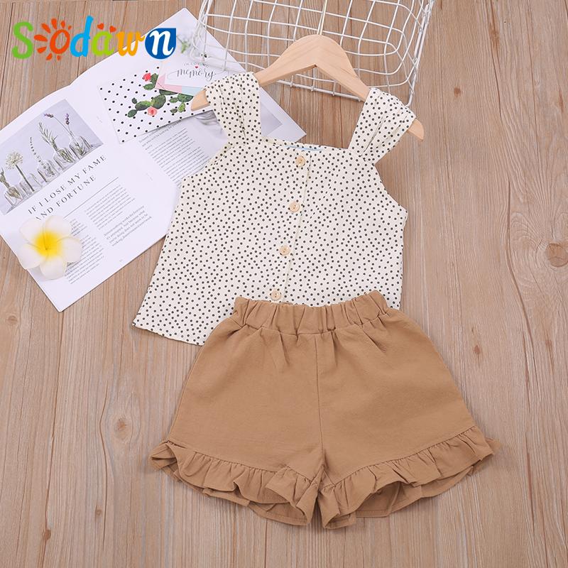 

Clothing Sets Sodawn Summer Girl Clothes Suit Set 2Pcs Dot Printed Sling Vest Tops+Shorts Kids Children Outfits, Be305-white