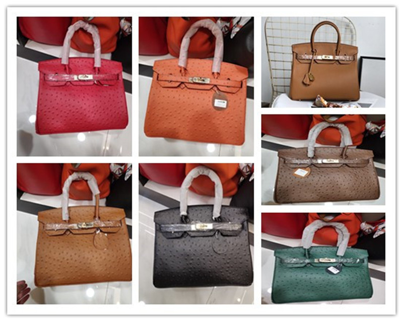 

Designer Luxury bbirkin 30CM gold logo Fuchsia togo Ostrich leather bag with Palladium hardware Handbag Clemence Leather Rouge Casaque Totes, Don't pay it