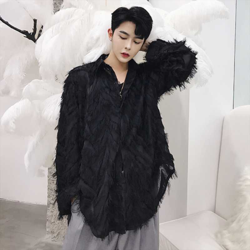 

Men' Casual Shirts Long-Sleeve Shirt Spring And Autumn European American Japanese Party Runway Retro Large Size, Black