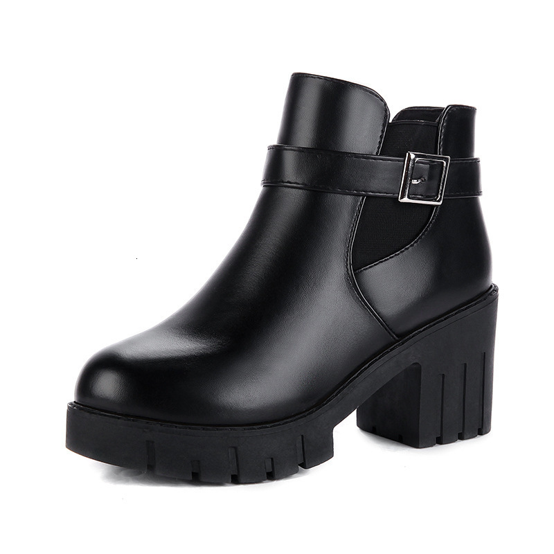 

Dress Shoes Women Boots Vintage Platform Autumn Winter Martin boots Block Heel Short Booties Slip on Sexy Buckle Woman 3J1O, Black