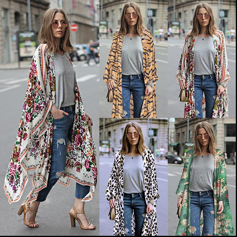 

women womens blouses blouse summer long kimono plus size 3xl 5xl cover ups chiffon cardigan floral leopard print asymmetric boho, White