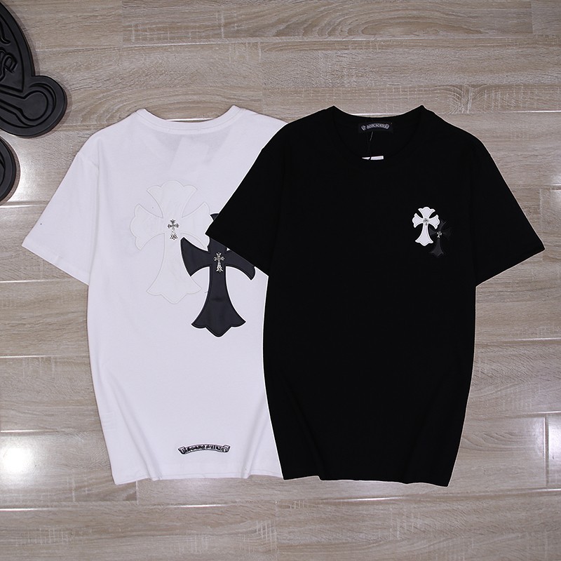 

t shirt 21ss summer cross leather short sleeve loose casual for men and women, White;black