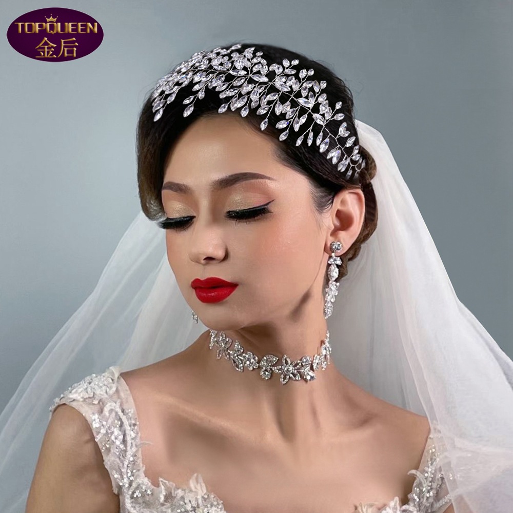 

Shiny Diamond Handmade Hoop Wedding Tiara Queen Baroque Crystal Bridal Headwear Crown Rhinestone with Wedding Jewelry Hair Accessories Bridal Headpieces