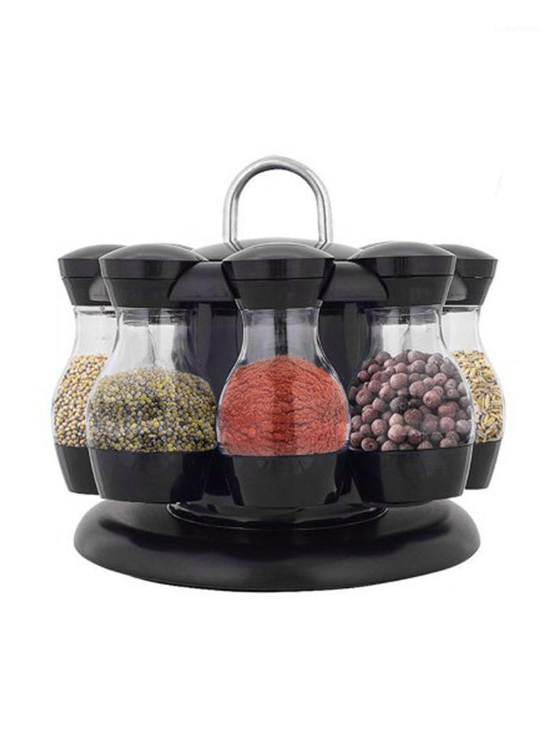 

Storage Bottles & Jars 8 Jar Rotating Spice Rack Carousel Kitchen Holder Condiments Container Seasoning Bottle Set