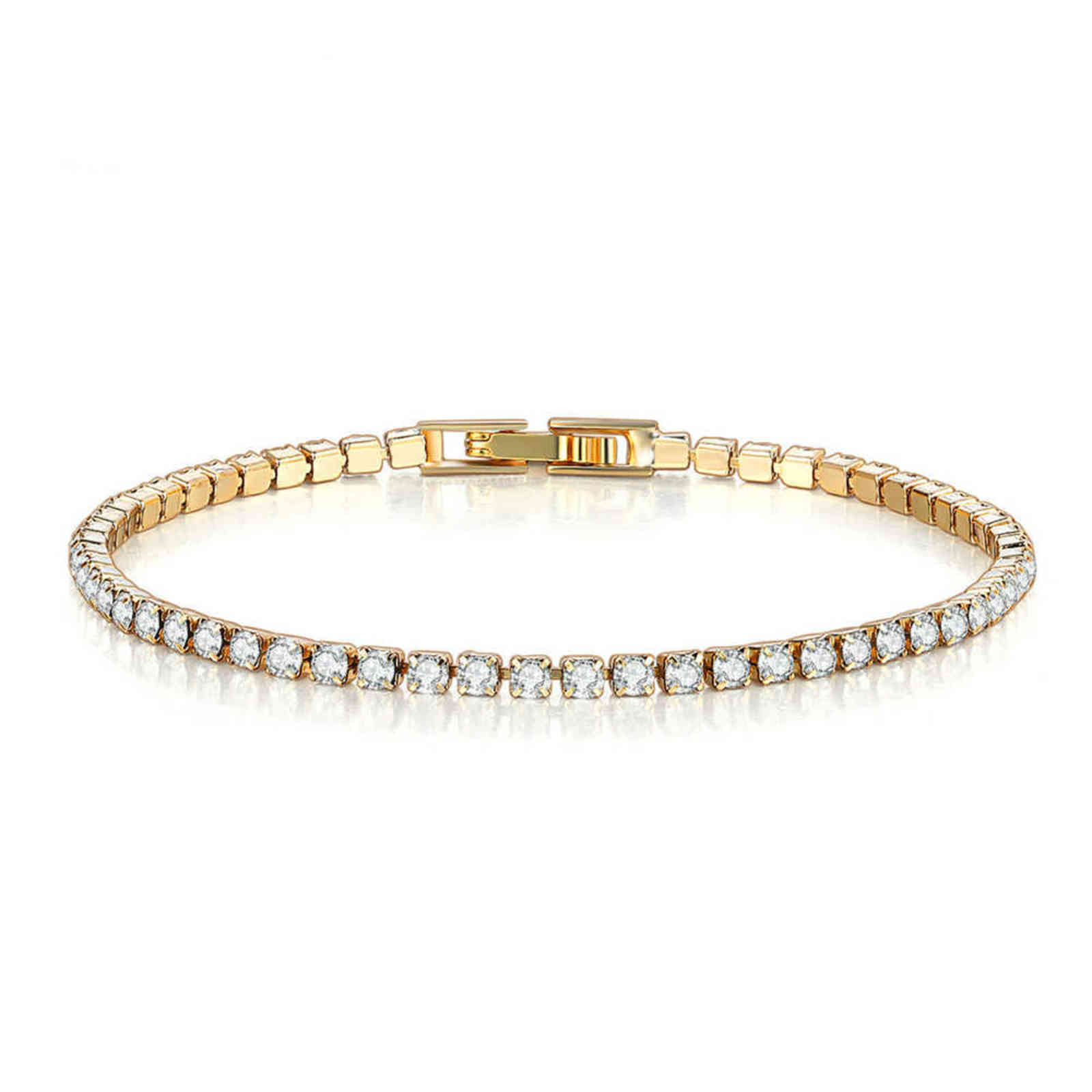

2.5mm Womens Cubic Zirconia Tennis Bracelet Chain Hip Hop Jewelry 1 Row Gold Color Cz Link Birthday Gift
