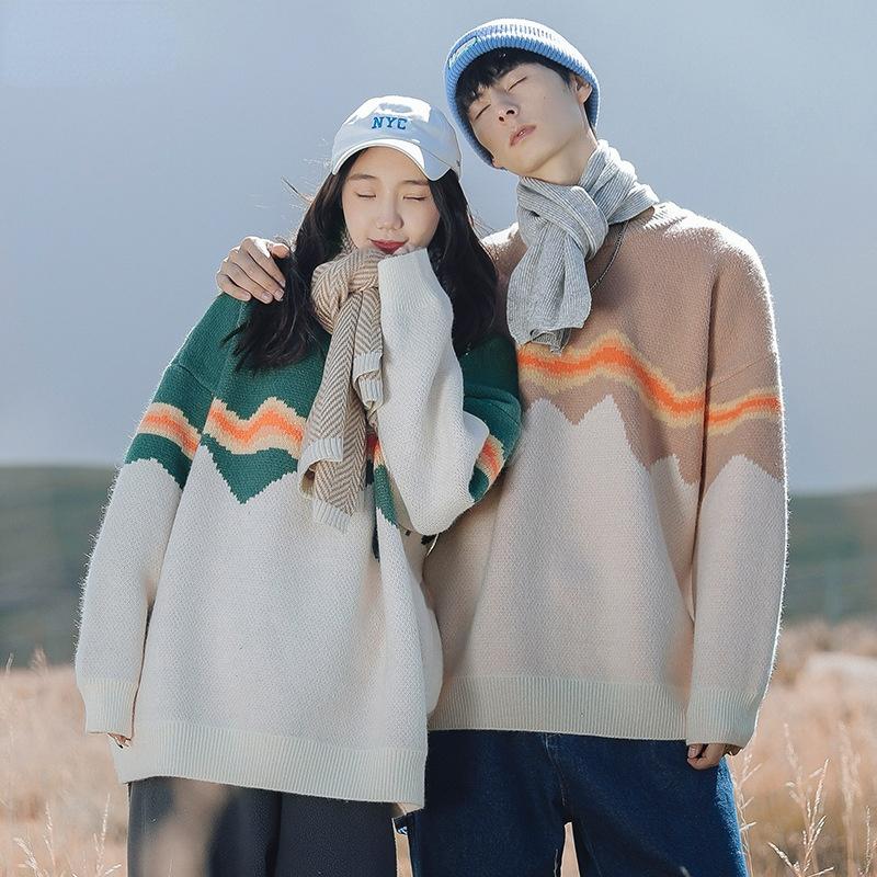 

Men's Sweaters Knitwear 2021 Winter Vintage Sweater Contrast Corrugated Loose Rib Bottom Hem Pullover Mens Clothes, White;black